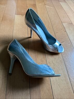 Delicious Silver Peep-Toe Stiletto Heels